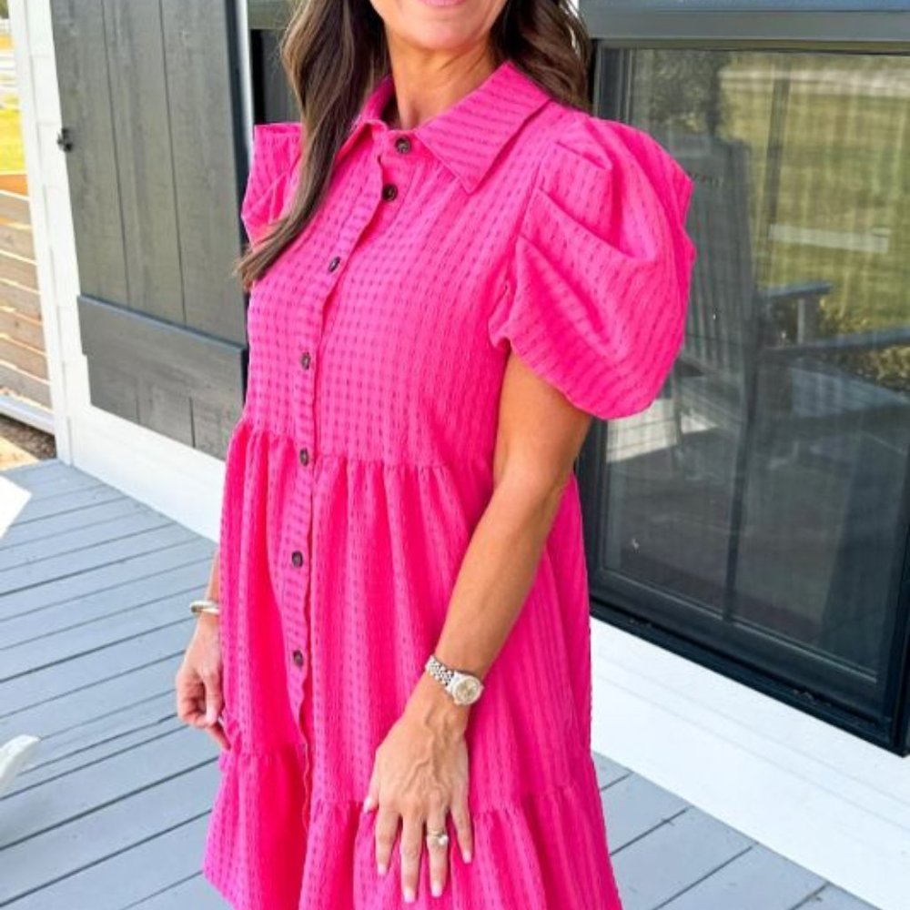 BASIC COLLARED BUTTON DOWN DRESS - LARGE